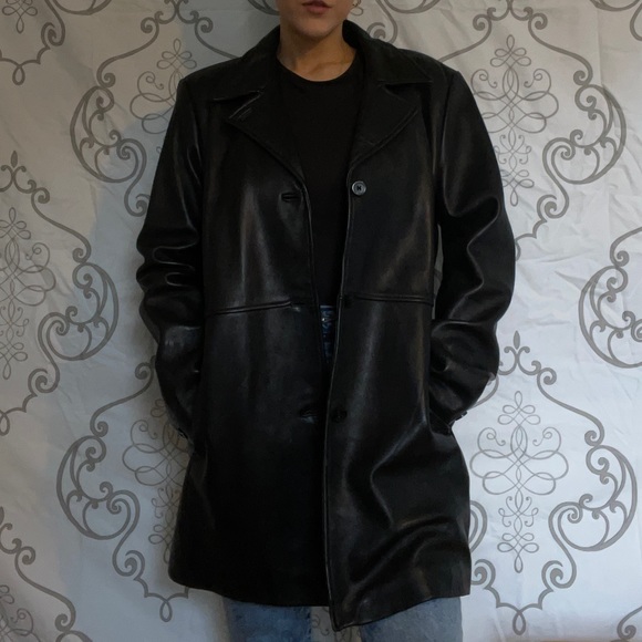 Black genuine leather long jacket. Fully lined. - Picture 13 of 13